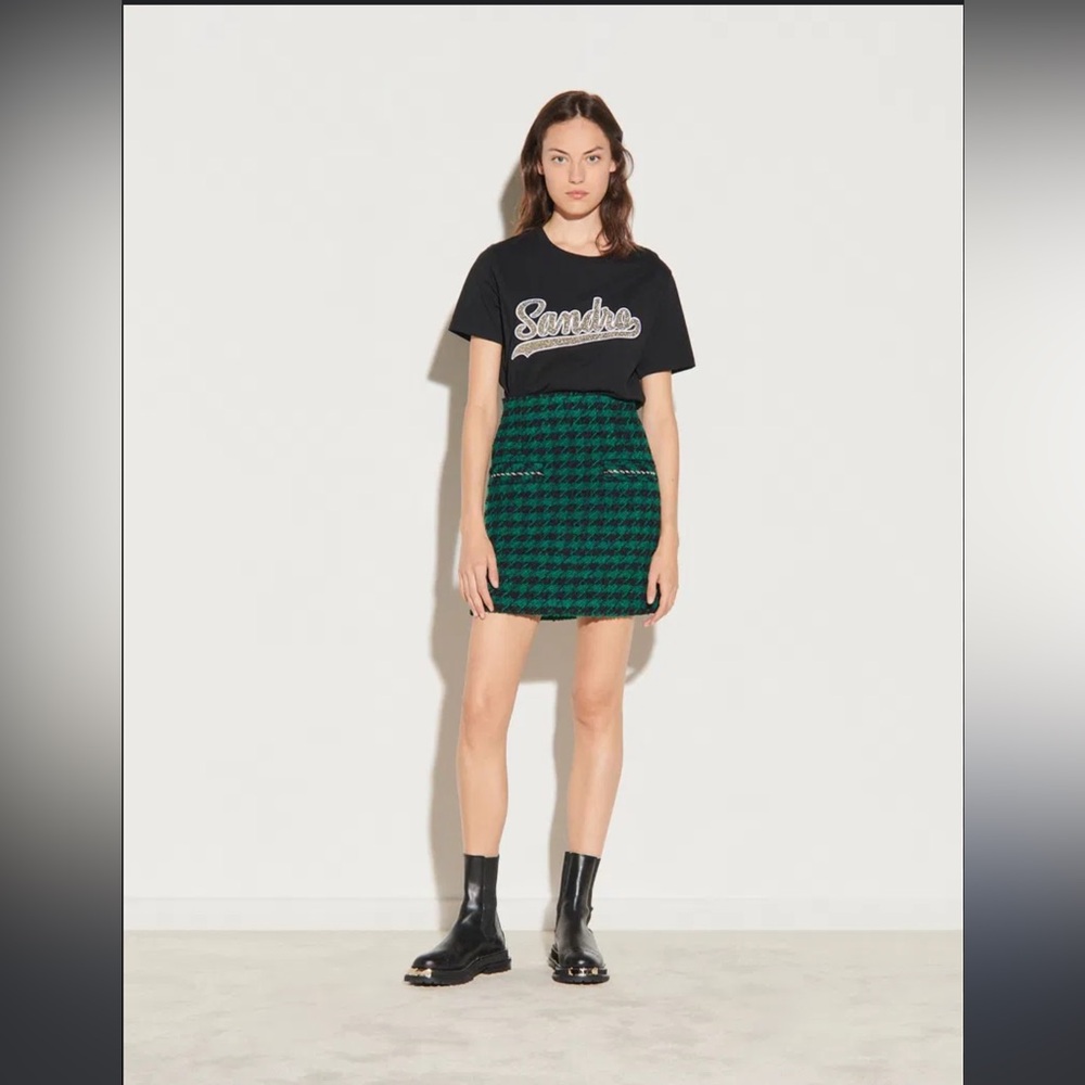 Sandro tweed green and silver glitter skirt